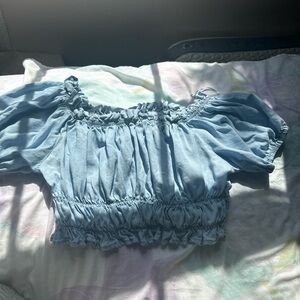 Forever 21 Blue Puff Sleeve Crop Top